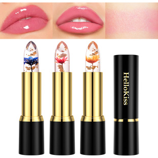 Hellokiss jelly flower lipstick moisturizing makeup color gold foil temperature lipstick cross-border hot sale