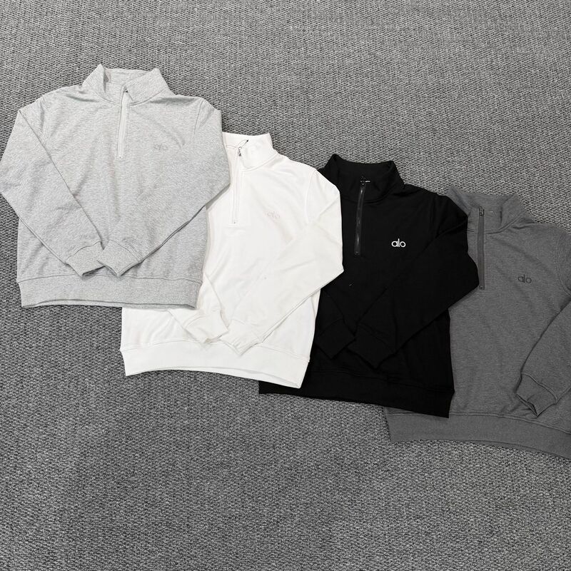 Reproduction of a Brand's Half-Zip Pure Cotton Sweatshirt, Solid Color Embroidered Stand Collar Long-Sleeve Couple's Knit Pullover, Ins Style