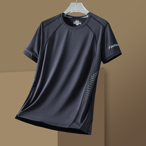 Quick-dry Ice Fiber Short Sleeve Men Ice Cool T-shirt Running Sports Top Dad Plus Size Fat Man Sweatshirt Half Sleeve