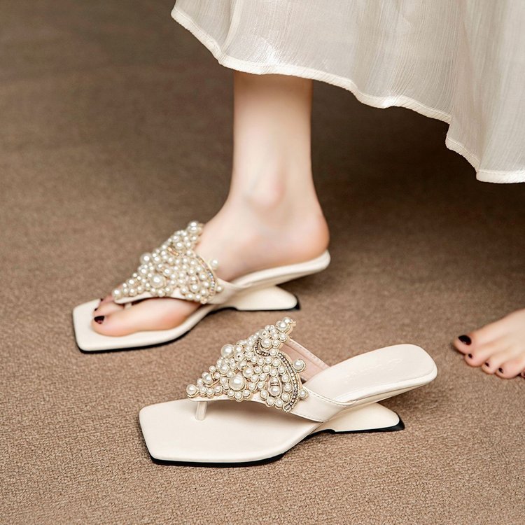 2026 nueva mujer verano vestido retro bohemia sandalias zapatos de playa de perlas chanclas image 4