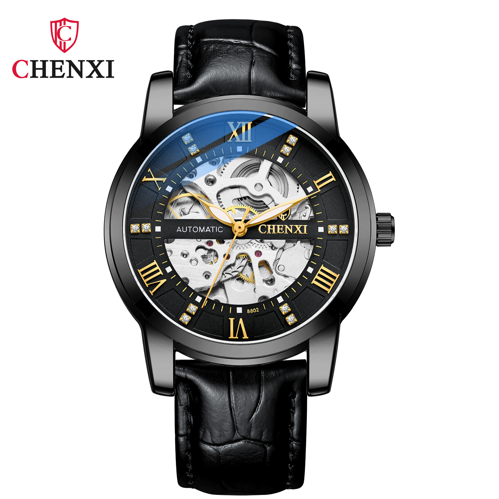 Chenxi hombres hueco transparente automático reloj mecánico cinturón moda negocio popular reloj mecánico 8802