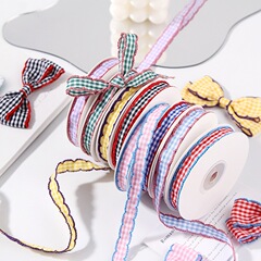 チェック柄フックリボン子供のヘアピン DIY 弓アクセサリーレースリボン家の装飾波状エッジ布リボン