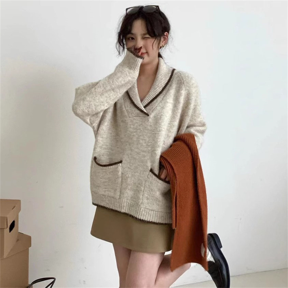 24 Dongpuyuan coreano de diseño retro suéter suelto casual camiseta de punto blusa