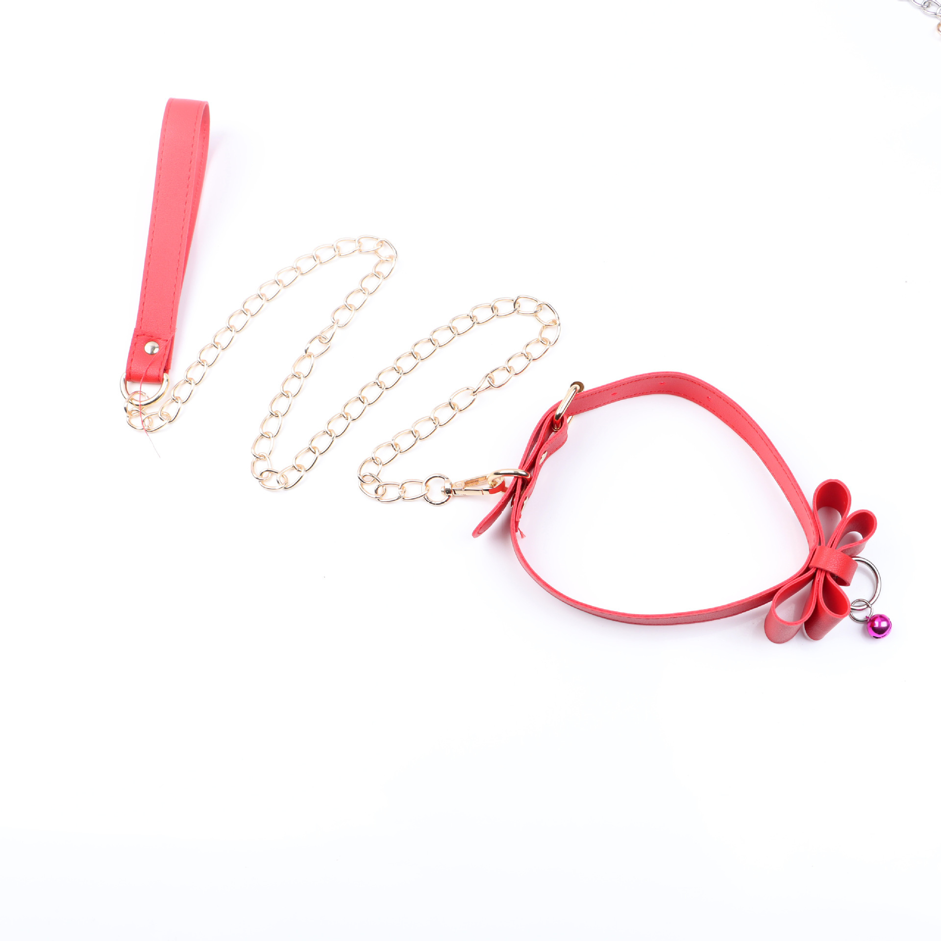 PU Bow Collar and Leash Set with Bell, SM Bondage Training Prop — detail image 9