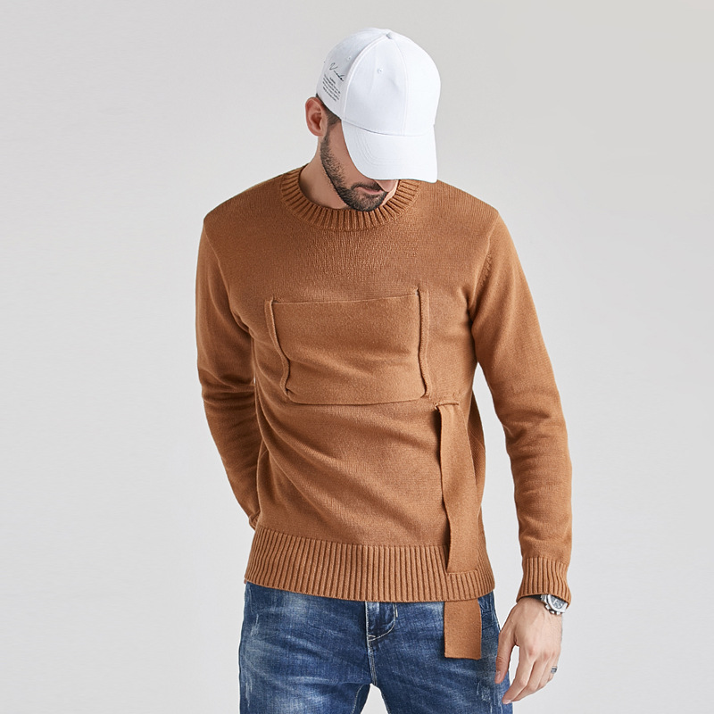 亚马逊爆款男士针织毛衣欧美英伦风长袖圆领保暖针织衫男一件代发