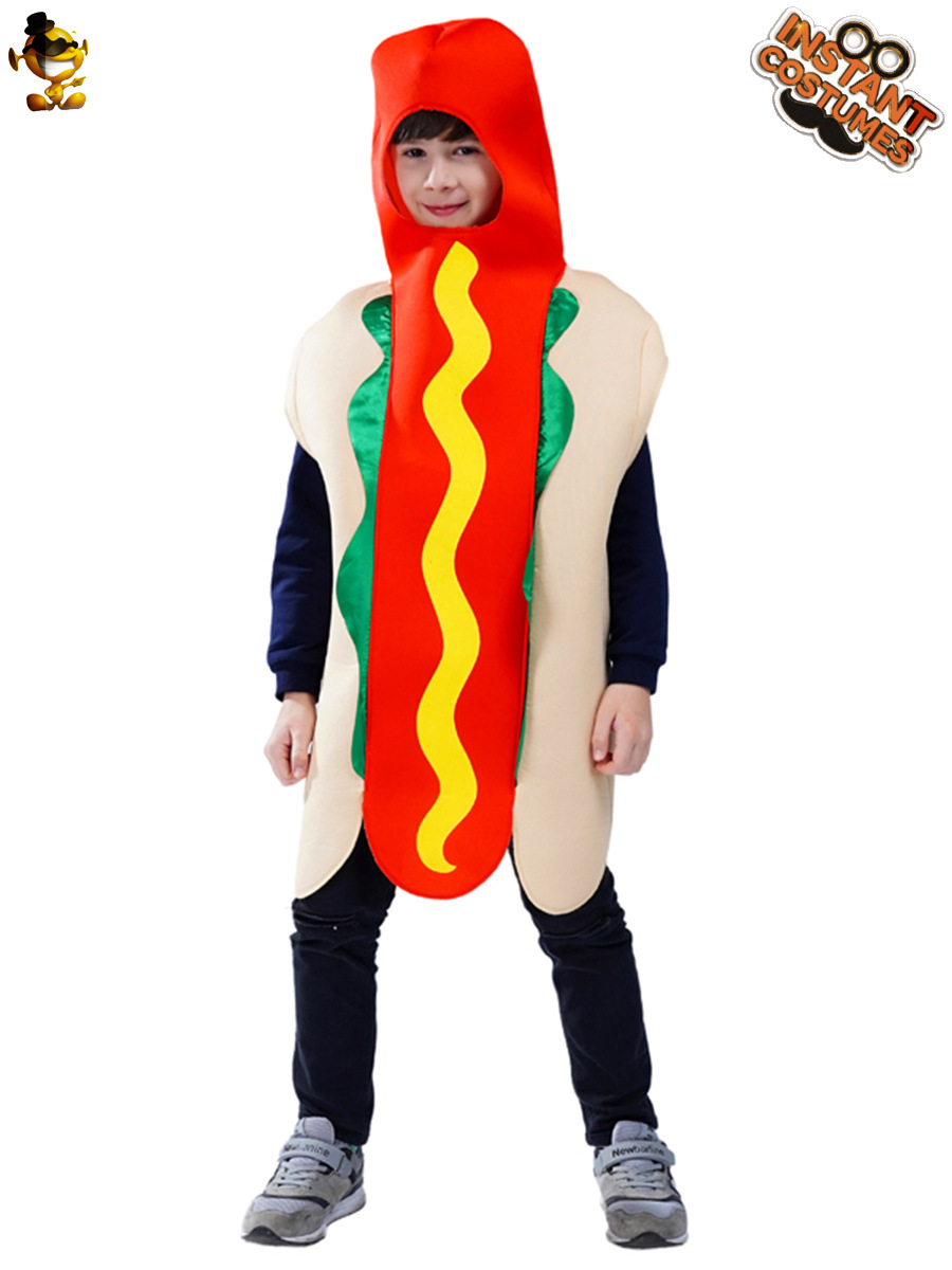 Los niños de Halloween parodia traje de perro caliente comida divertida fiesta de perro caliente Cosplay traje Cosplay