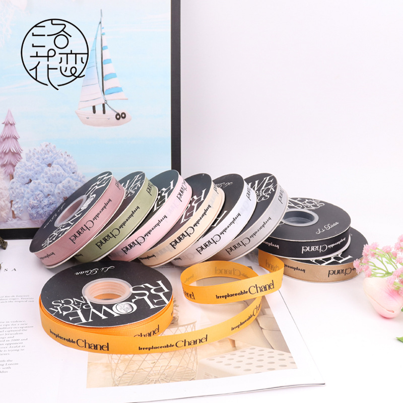 批发鲜花包装小香风英文字母螺纹丝带花艺缎带手工DIY蝴蝶结织带