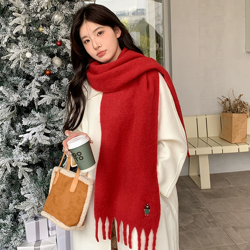 Космический красный демисезонный шарф к рекла Christmas universal scarf, с вышивкой
