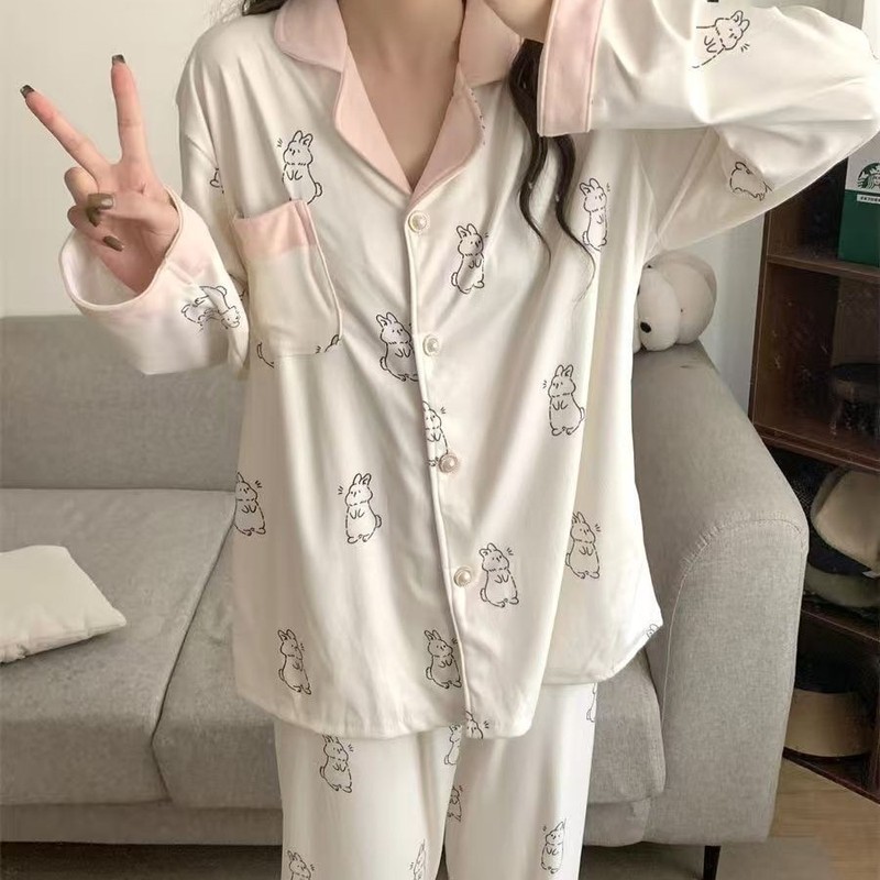 秋冬季睡衣女德绒加厚保暖卡通可爱兔子韩版舒适休闲风家居服套装|undefined