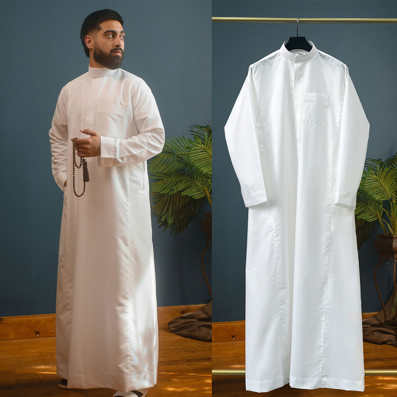 Fn60-D Men's Traditional White Robe Thobe, Loose and Breathable Ethnic Style Daily Dress Fn60-D Men's Traditional White Robe Thobe, Loose and Breathable Ethnic Style Daily Dress
