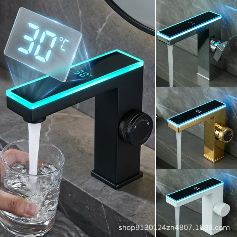 Smart Digital Display Hot and Cold Water Faucet with Led Ambient Light for Bathroom Washbasin, Household Countertop Basin, Single-Hole Wholesale