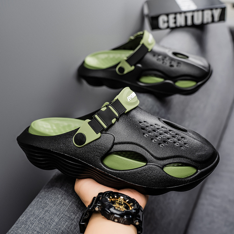 2025 nuevos zapatos con agujeros de suela gruesa para hombres, zapatillas Baotou, sandalias deportivas antideslizantes para hombres, zapatos de playa