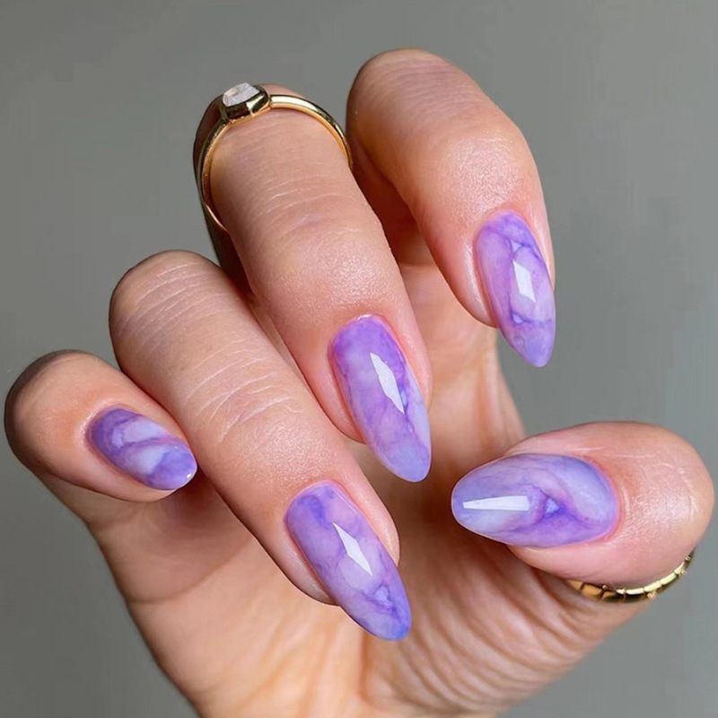Foreign Trade Simple Fantasy Purple Spotted Nail Pieces Pure Girl Temperament Fashion Almond Environmental Protection Dressing Armor Foreign Trade Simple Fantasy Purple Spotted Nail Pieces Pure Girl Temperament Fashion Almond Environmental Protection Dressing Armor