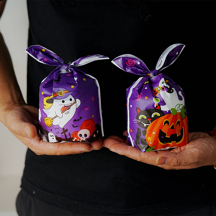 新款万圣节紫色halloween南瓜幽灵绑口兔子袋 礼物包装袋子讨糖袋