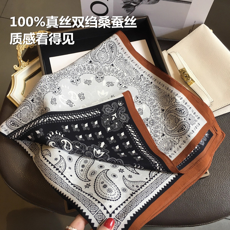 100%桑蚕糸シルクダブルクレープ65メイラードカシューナッツ柄スカーフ女性用春夏薄手高級感軽やかな高級シルクスカーフ|undefined