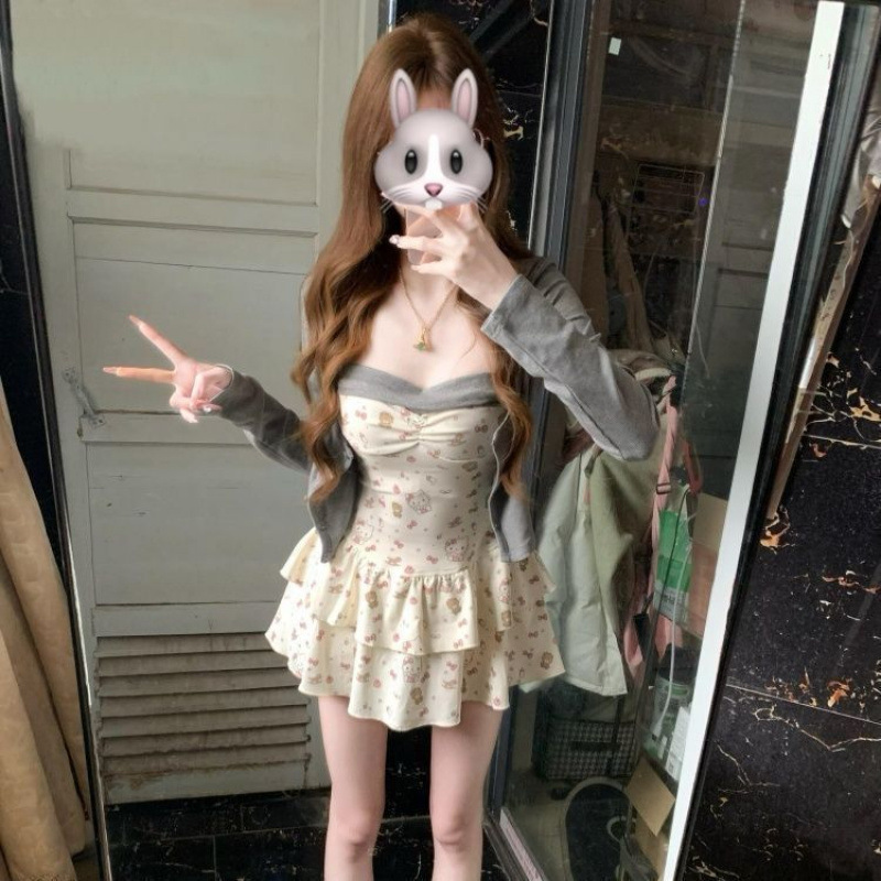 Mi Jiuの新しい甘くてスパイシーな花柄のスリムフィットドレス+カーディガンジャケットは春と夏のファッションの必需品です|undefined