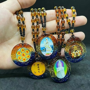 New Shurangama spell pendant glass necklace Mazu Guanyin sweater chain Manjusri Bodhisattva Temple edge pendant wholesale