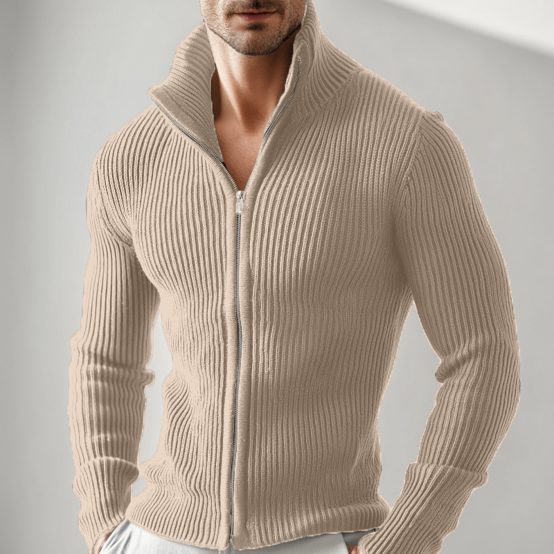 Nuevos hombres en Europa y los Estados Unidos a través de la frontera 100 suéteres con cremallera, chaquetas de manga larga, chaquetas de cuello vertical, chaquetas sólidas ajustadas