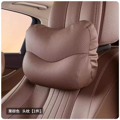 Headrest, Car Headrest and Neck Pillow - premium-nappa-leather-headrest-chestnut-brown