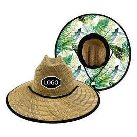 大帽檐席草草帽定制logo夏季蒲草空心草草帽户外沙滩遮阳防晒帽子