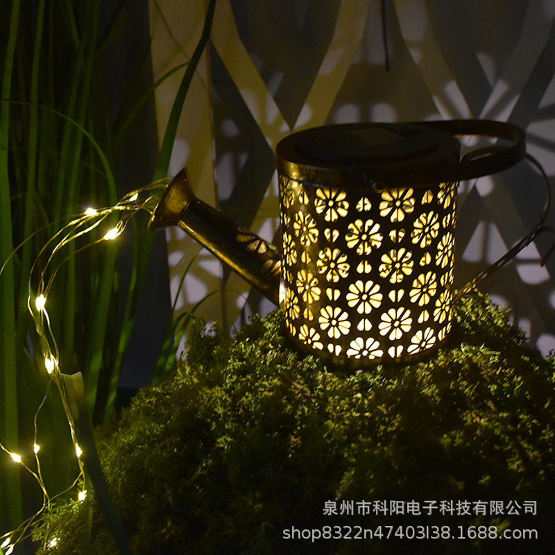 Enchufe de Tierra solar lámpara de jardín D lámpara de paisaje de jardín al aire libre creativo hueco de hierro hervidor lámpara de ducha Decoración