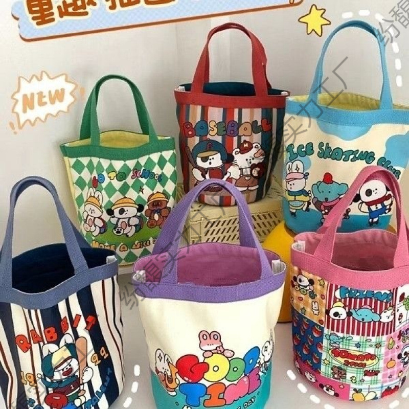 【ストア】かわいいイラストバケツポータブル韓国風ガールハートママランチバッグ仕事用小さなトートバッグ子供用|undefined