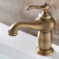 European antique all-copper above-ground basin faucet bamboo double-open hotel bathroom hot and cold water retro basin faucet