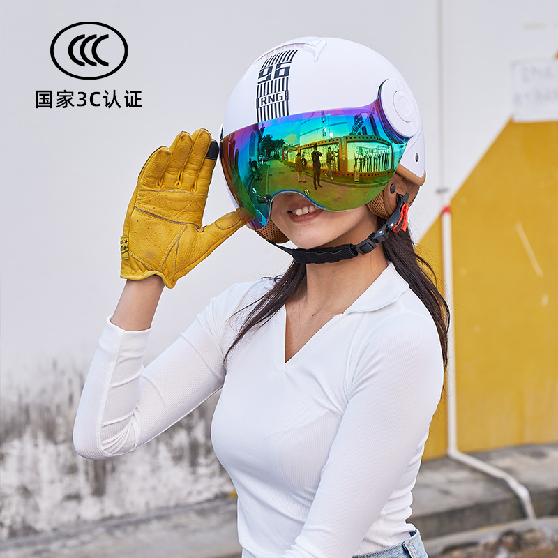 RNG nuevo estándar nacional 3C certificado motocicleta casco retro motocicleta casco 3/4 casco de los hombres y mujeres casco de coche eléctrico