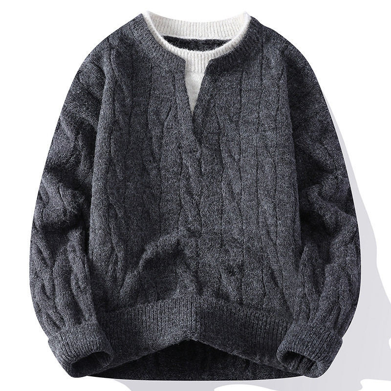 2025 Buyi Brothers - Autumn and Winter Knitted Sweater Fake Two-Piece Long-Sleeved Sweater Cross-Border 1013