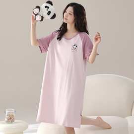 夏季新款爽棉拉架女短袖睡裙甜美休闲女家居服图片色拉架爽棉圆领