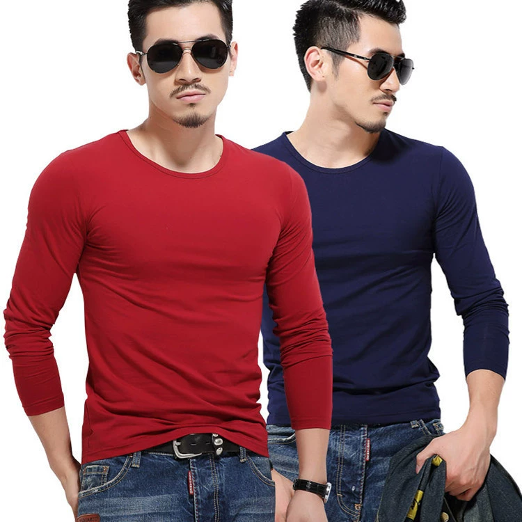 Осень 2022 Мужская молодежная Однотонная футболка с длинными рукавами, повседневная Простая рубашка с круглым вырезом, рекламная рубашка, производитель футболок