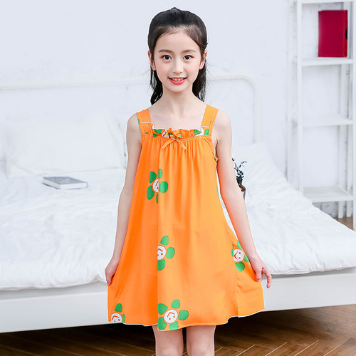 Children's nightgown, sundress, summer cute sleeveless thin new cotton chiffon pajamas for women, home dress, girls' dress