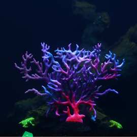 厂家批发鱼缸水族造景装饰仿真双拼珊瑚假水草塑胶荧光造景装饰