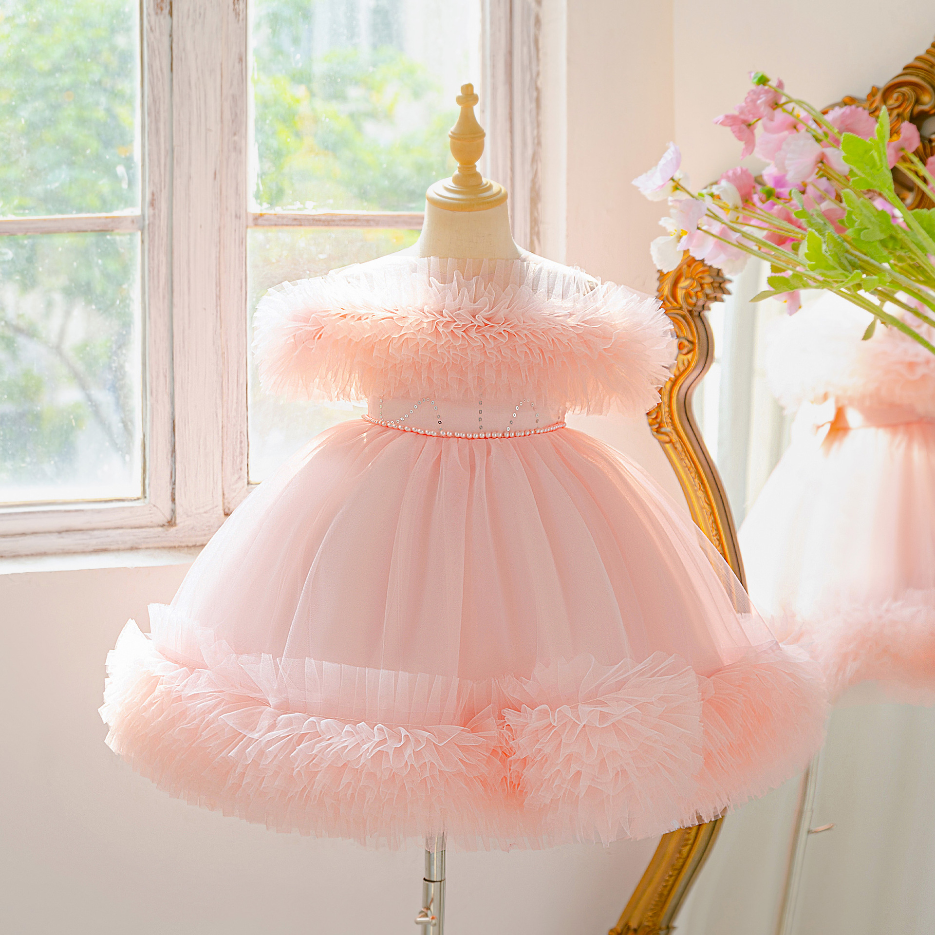 Transfronterizos vestidos de niños de media edad, vestido de princesa, vestido de boda, vestido de piano, vestido de hombro