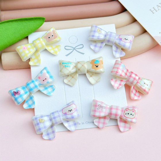Mika Small Round Edge Plaid Kt Bow Hairpin Acrylic DIY Accessories Mobile Phone Case Shoe Buckle Shoe Flower Matching