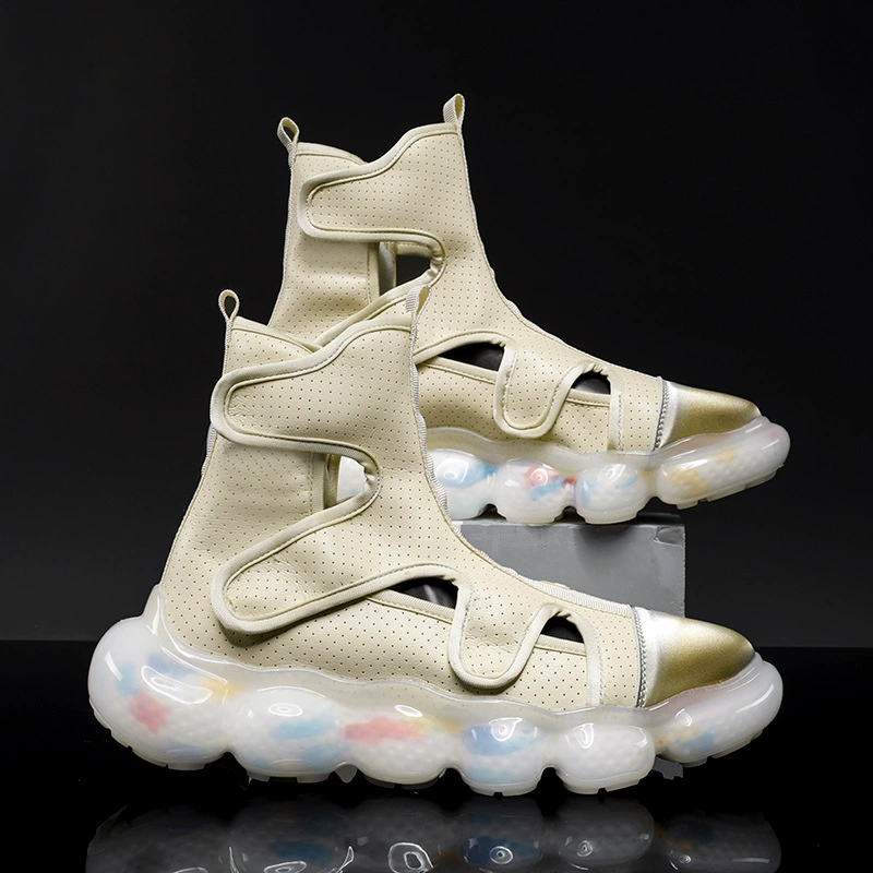 Летние высотные полые сандалии 2024 новые подростковые носки повседневные кожаные туфли мужские туфли с толстой подошвы