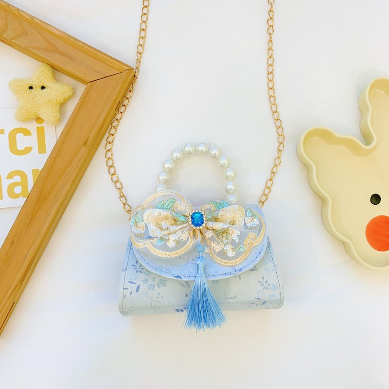 Hermoso bolso de arco de perla para niños nuevo estilo antiguo bolso de borda estilo chino colorido bolso de hombro con diamantes