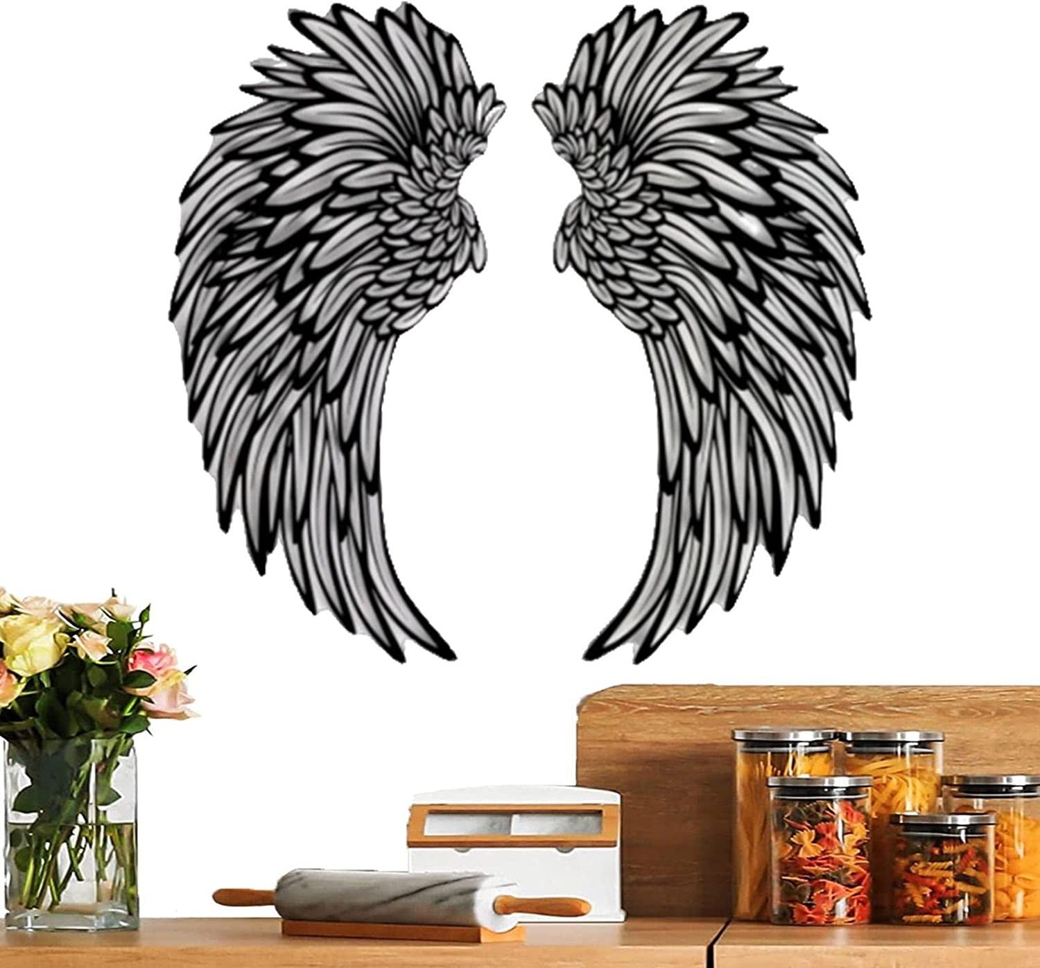 跨境爆款黑色天使之翼磨砂金属翅膀工艺墙体壁挂装饰双面艺术挂件