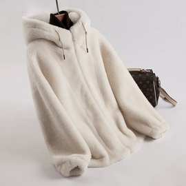 2025新款百分百羊毛冬季连帽羊羔毛皮毛一体羊剪绒大衣女皮草外套