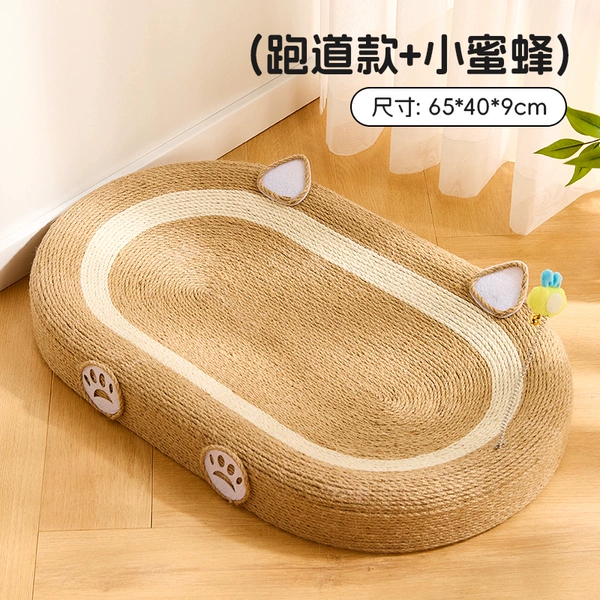 [2.0 upgraded full sisal rope 65cm] Oval cat scratching post (with cat teasing stick)