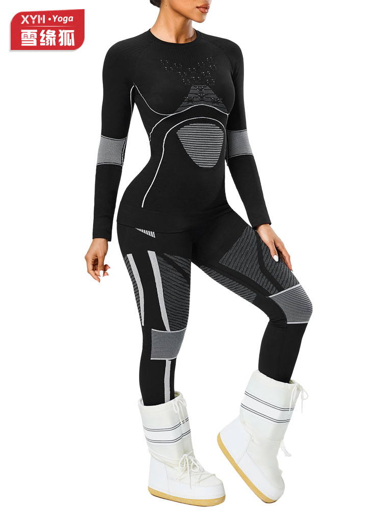 Otoño y invierno al aire libre ropa de esquí seca rápida ropa interior de mujer deportiva transpiración absorción de humedad eliminación de sudor compresión calentamiento seco rápido conjunto