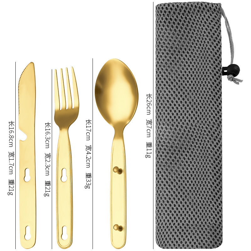 Cuchillo de vajilla al aire libre de acero inoxidable extraíble transfronterizo 410, tenedor y cuchara 3-en-1 de camping multifunción tenedor y cuchara vajilla portátil