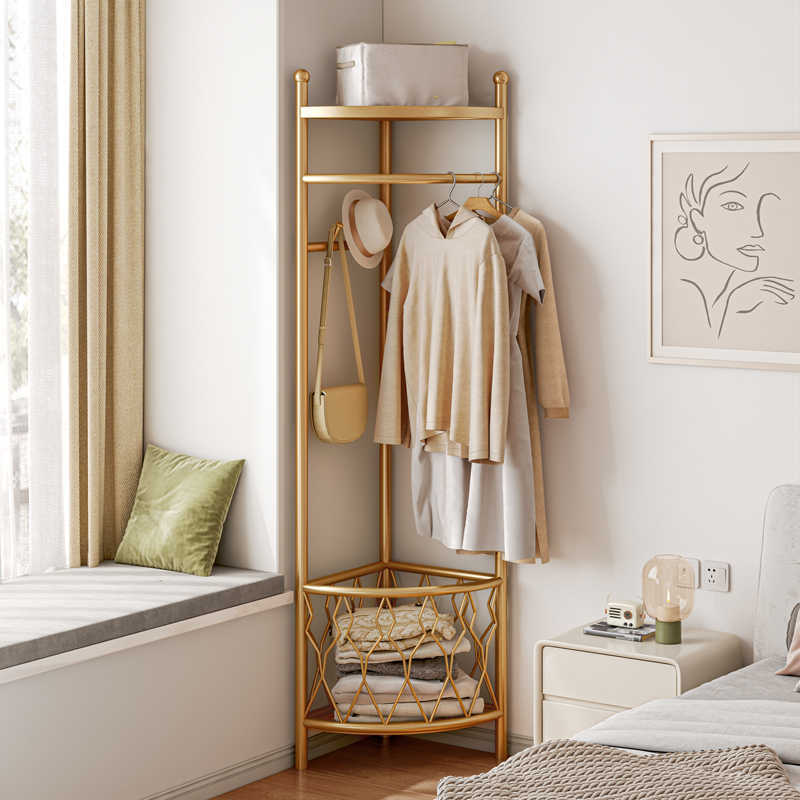 Perchero de esquina Perchero de dormitorio de piso a techo Perchero multifuncional en la puerta del hogar Sala de estar Estante de bolsa de lujo ligero