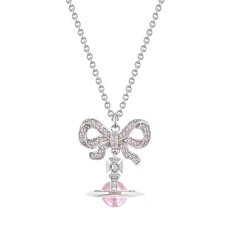 Queen Mother's Classic Orb Ufo Bowknot Saturn Planet Stylish Versatile Fashion Clavicle Chain Holiday Style Accessory