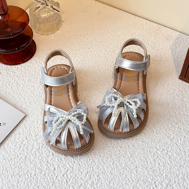 Princess Summer Style Beach Shoes for Girls Soft Soled Sandals with Pearl Bow Little Girl Footwear_voghion.com