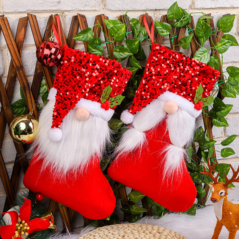 Creative Sparkle Hat, Christmas Socks, Christmas Candy Socks, Faceless Elder Gift Bag, Christmas Tree Decoration, Hanging Ornaments