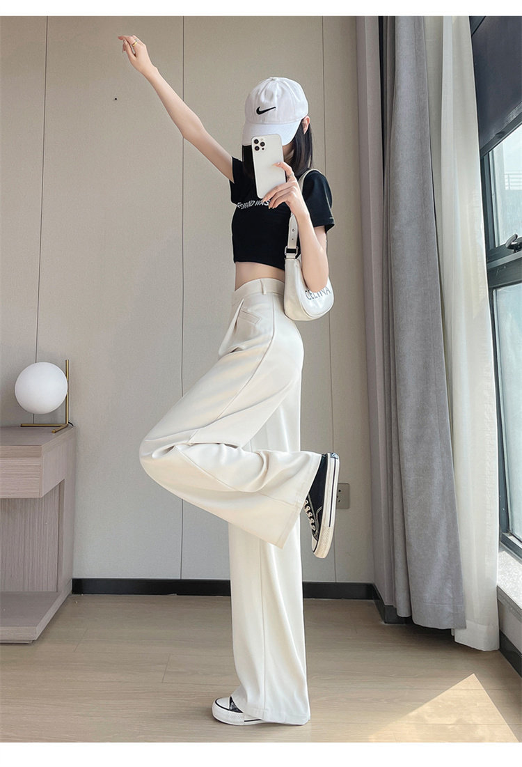 Quần culottes nữ ống rộng cạp cao chất liệu lụa băng mỏng mùa hè — Màu đen thông thường chi tiết 47
