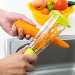 多機能収納型皮むきナイフ、収納チューブ付き皮むきナイフ、家庭用皮むきナイフ、モダンでシンプル