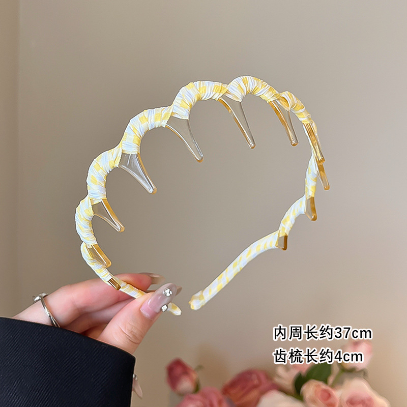 高级感格子正反两戴发箍女齿梳波浪洗脸压发卡日常外戴高颅顶头箍|undefined