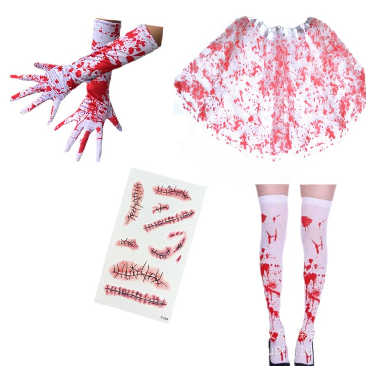 Conjunto de Halloween de comercio electrónico transfronterizo guantes de sangre guantes de calcetines de calcetín tatuaje pegatinas decoración de fiesta fantasma